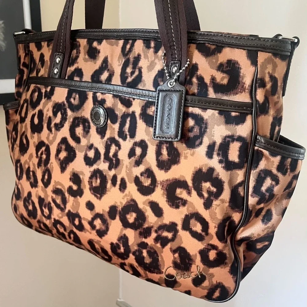 Coach Madison Ocelot Leopard Print Baby Bag Tote Brown Leather 21306